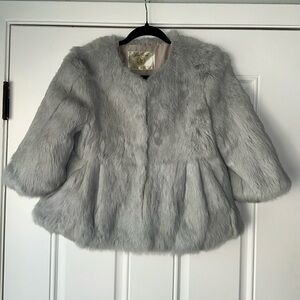 NWT Jin Diao 100% real Fur 3/4 Sleeve Fur Coat Pale Gray SIZE xs s‎ jacket